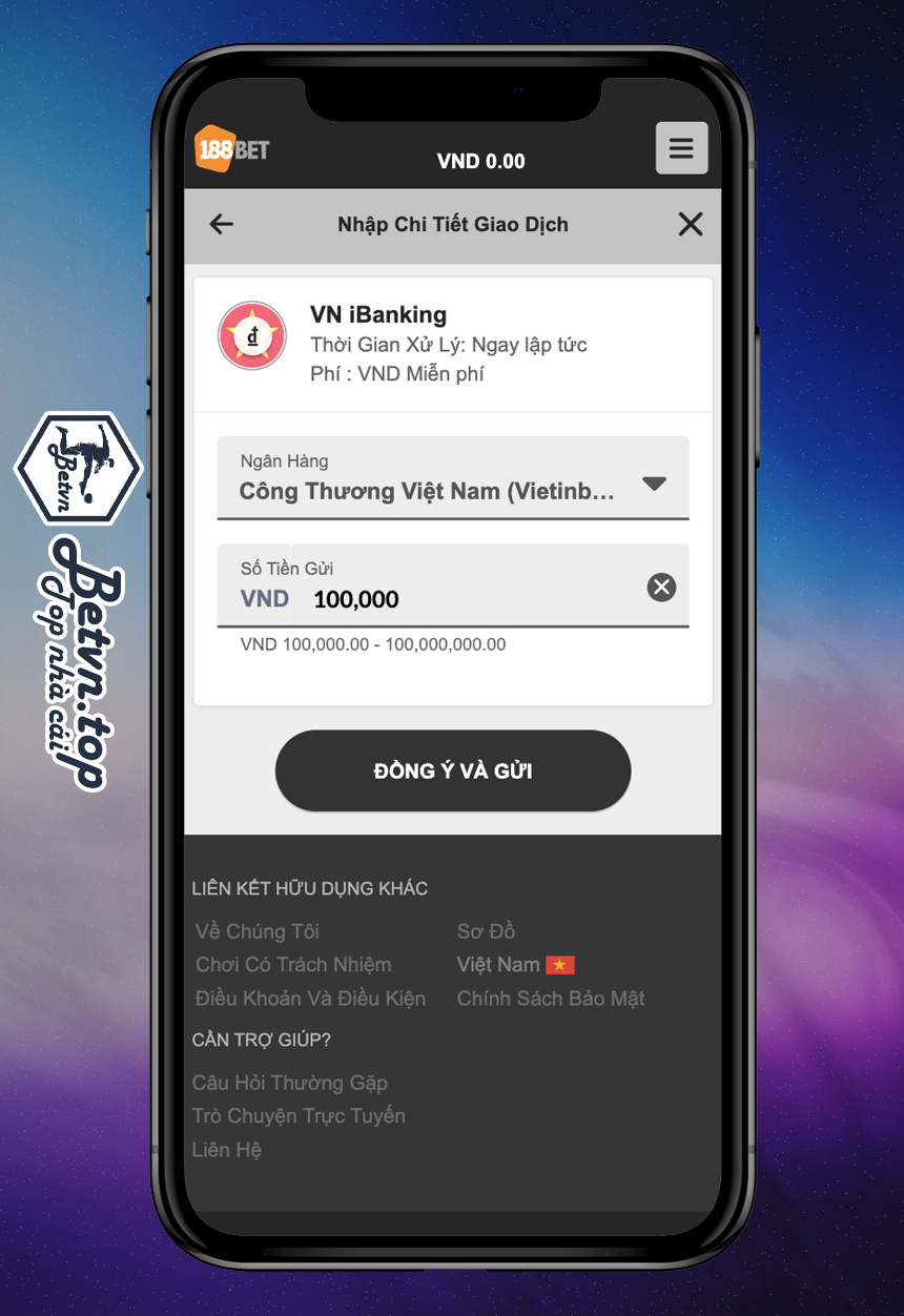 Phương thức gửi tiền 188bet trên điện thoại